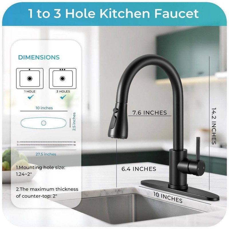 AKLFGN Single Handle Pull Down Kitchen Faucet Matte Black - Image 6
