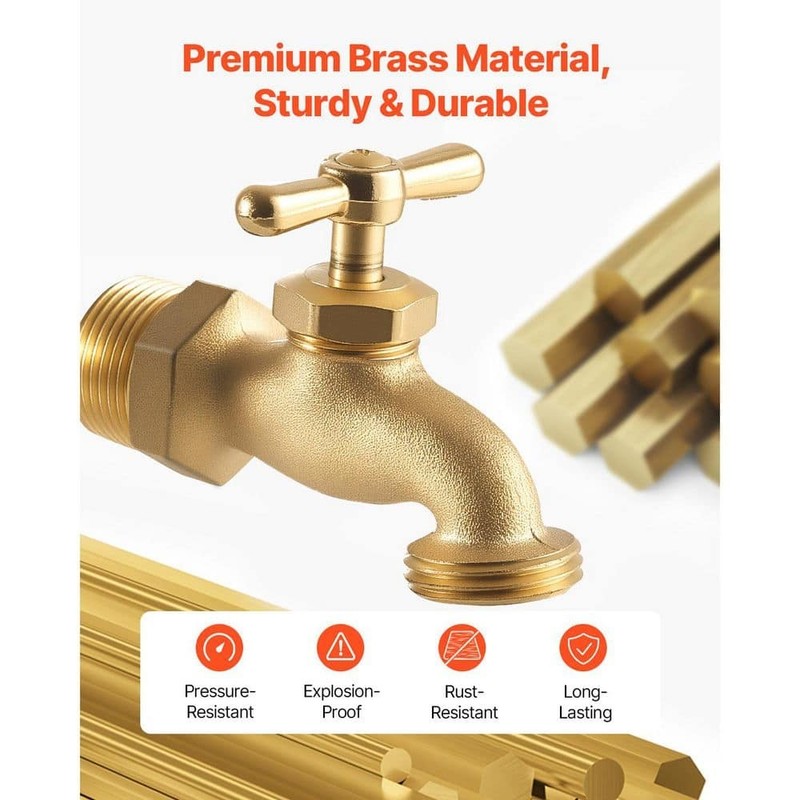 VEVOR 3/4 in. MIP x 3/4 in. MHT Heavy Duty Brass Hose Bibb Valve Set - Image 2