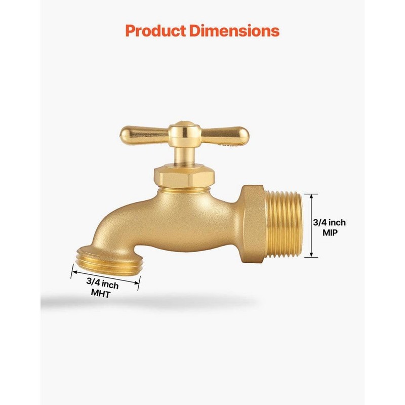 VEVOR 3/4 in. MIP x 3/4 in. MHT Heavy Duty Brass Hose Bibb Valve Set - Image 3
