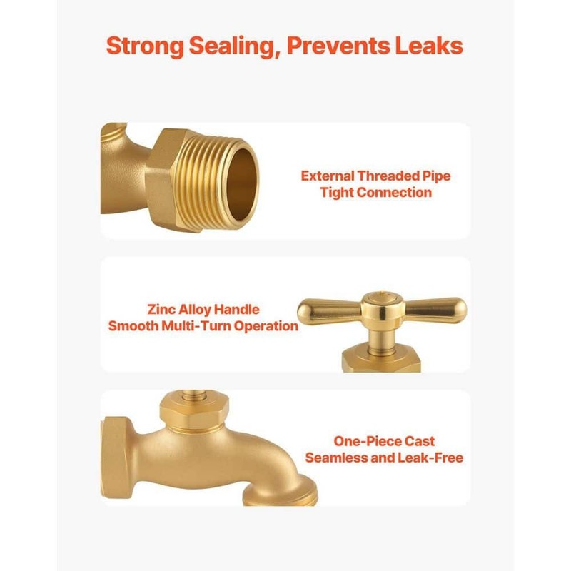 VEVOR 3/4 in. MIP x 3/4 in. MHT Heavy Duty Brass Hose Bibb Valve Set - Image 5