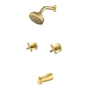AIMADI Double Handle 10-Spray 5 in. Wall Mount Shower Faucet Set Brushed Gold