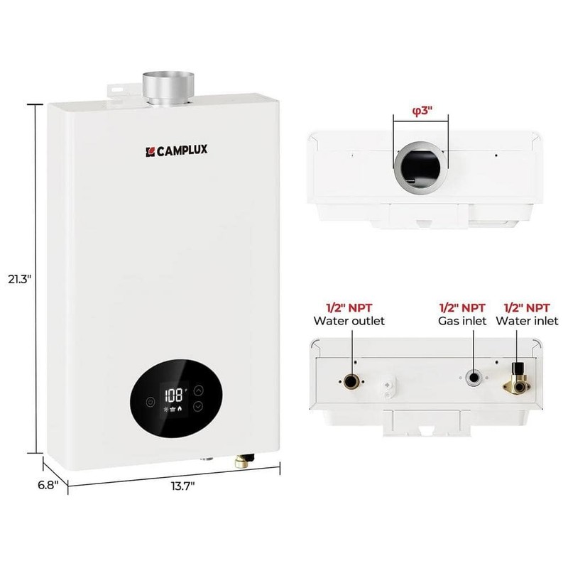 CAMPLUX Climatech 3.6 GPM 82,000 BTU Propane Tankless Water Heater White - Image 2