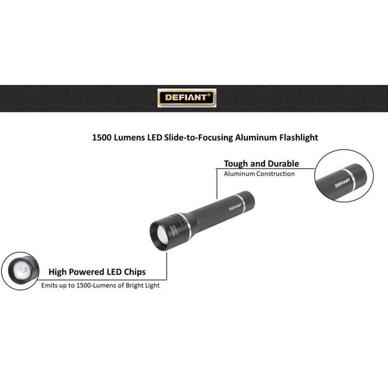 Defiant 1500 Lumens LED Slide-to-Focusing Aluminum Flashlight - Image 12