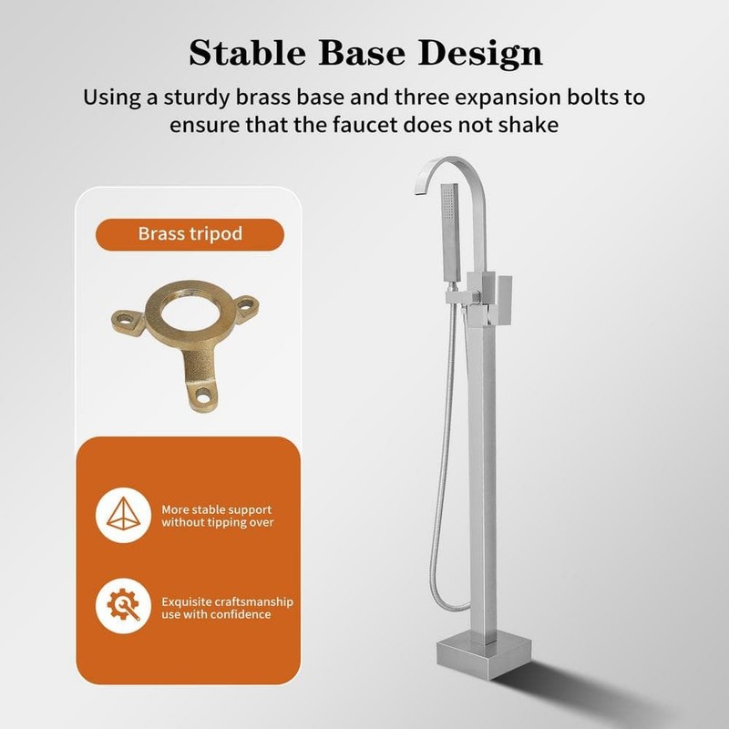 BWE Waterfall Freestanding Tub Faucet Bathtub Filler Brushed Nickel - Image 6