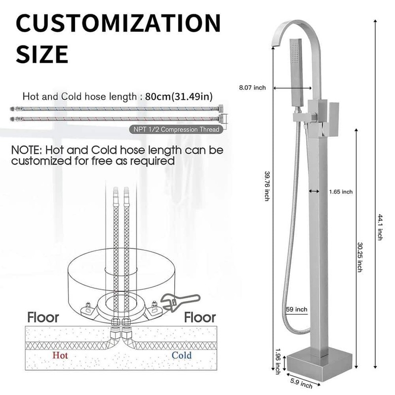 BWE Waterfall Freestanding Tub Faucet Bathtub Filler Brushed Nickel - Image 8