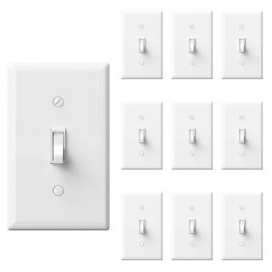 ELEGRP 15 Amp Single-Pole Toggle Switch, Midway Wall Plate White (10-Pack)