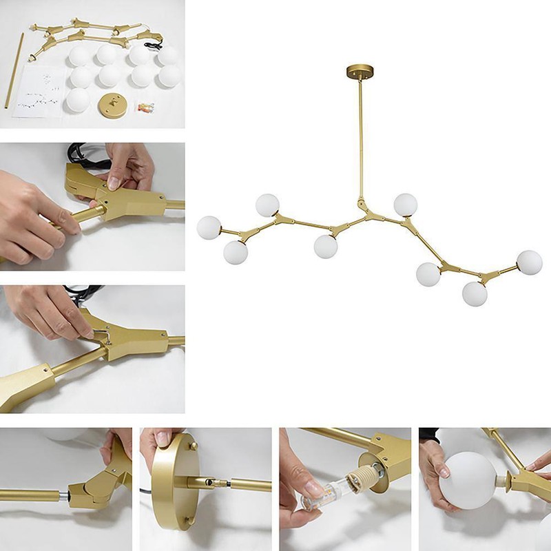 HUOKU CEDER 8-Light Brass Mid-century Linear Island Branch Modern Chandelier - Image 2