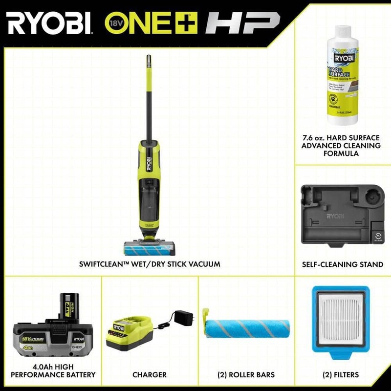 RYOBI ONE+ HP 18V SWIFTClean Wet Dry Stick Mop Vacuum Kit 4.0Ah Battery Charger - Image 2