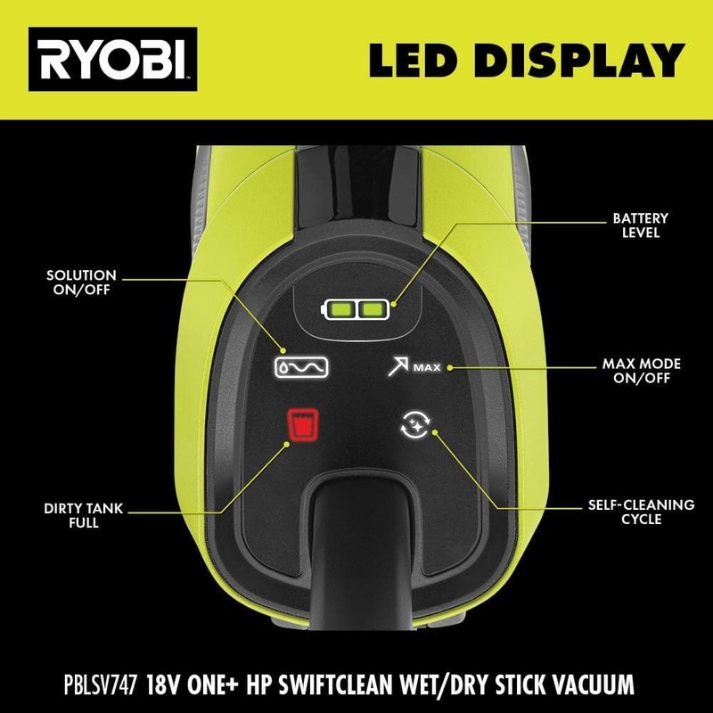 RYOBI ONE+ HP 18V SWIFTClean Wet Dry Stick Mop Vacuum Kit 4.0Ah Battery Charger - Image 11