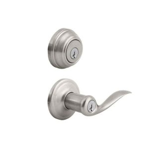 Kwikset Tustin Satin Nickel Exterior Entry Door Handle and Single Cylinder