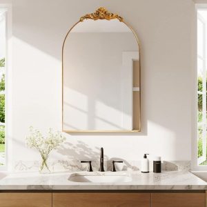 Dovelina 24x36 in. Arched Gold Recessed Surface Mount Medicine Cabinet Mirror