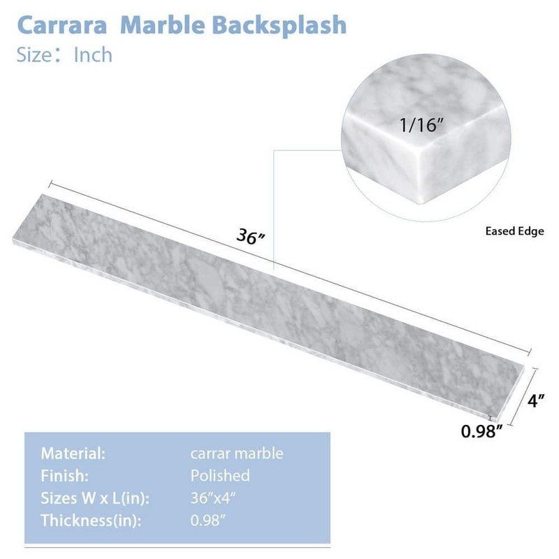 LANDOLT 36 in. W Marble Vanity Backsplash in Carrara White - Image 4