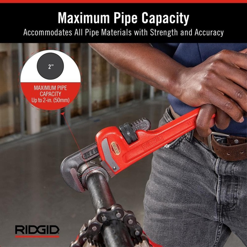 RIDGID 14 in. Straight Pipe Wrench, Heavy-Duty Plumbing Tool, Hook Jaws - Image 3