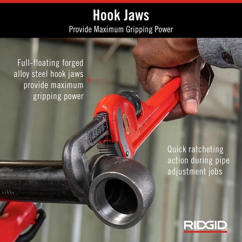 RIDGID 14 in. Straight Pipe Wrench, Heavy-Duty Plumbing Tool, Hook Jaws - Image 5