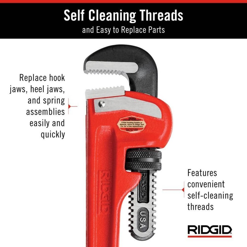 RIDGID 14 in. Straight Pipe Wrench, Heavy-Duty Plumbing Tool, Hook Jaws - Image 6
