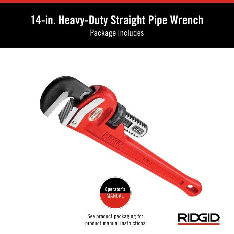 RIDGID 14 in. Straight Pipe Wrench, Heavy-Duty Plumbing Tool, Hook Jaws - Image 7