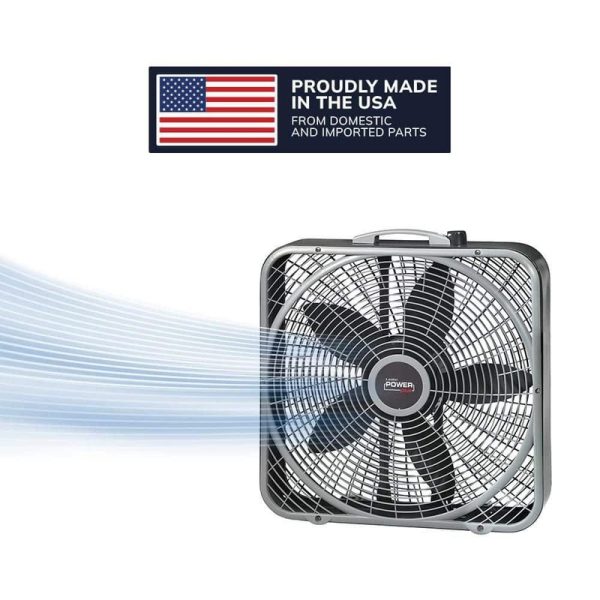 Lasko Power Plus 20" 3-Speed Box Fan,Gray,Weather Shield, 2000 CFM, Carry Handle