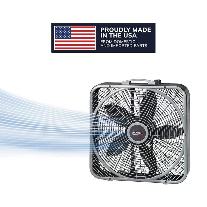 Lasko Power Plus 20" 3-Speed Box Fan,Gray,Weather Shield, 2000 CFM, Carry Handle