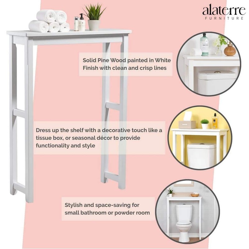 Alaterre Furniture Dorset 27 in. W Toilet Base Storage Shelf in White - Image 2