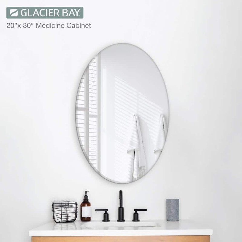 Glacier Bay 20x30 Frameless Bathroom Cabinet Beveled Mirror White - Image 2