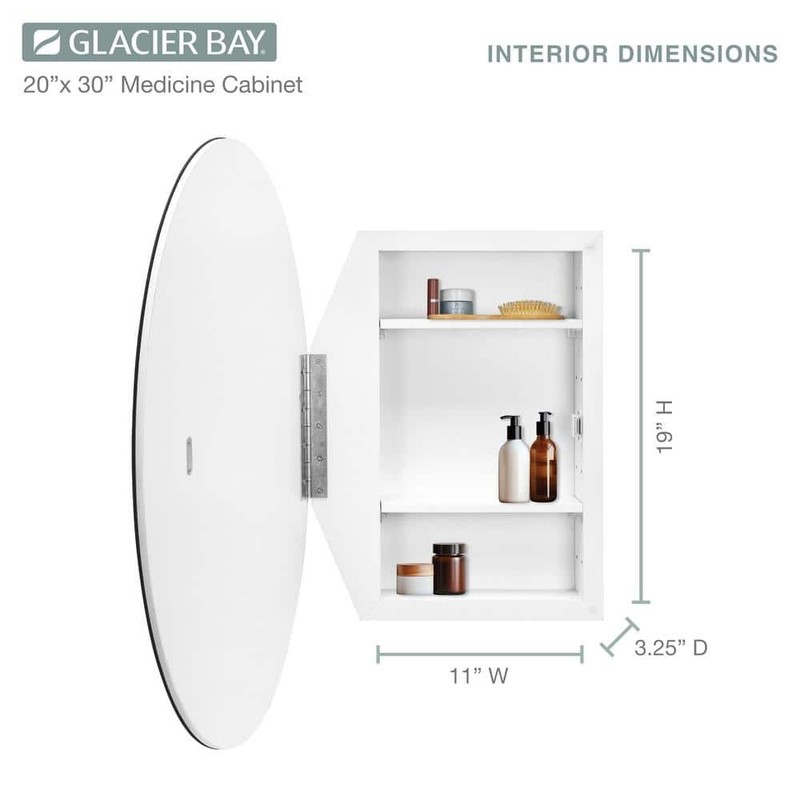 Glacier Bay 20x30 Frameless Bathroom Cabinet Beveled Mirror White - Image 3