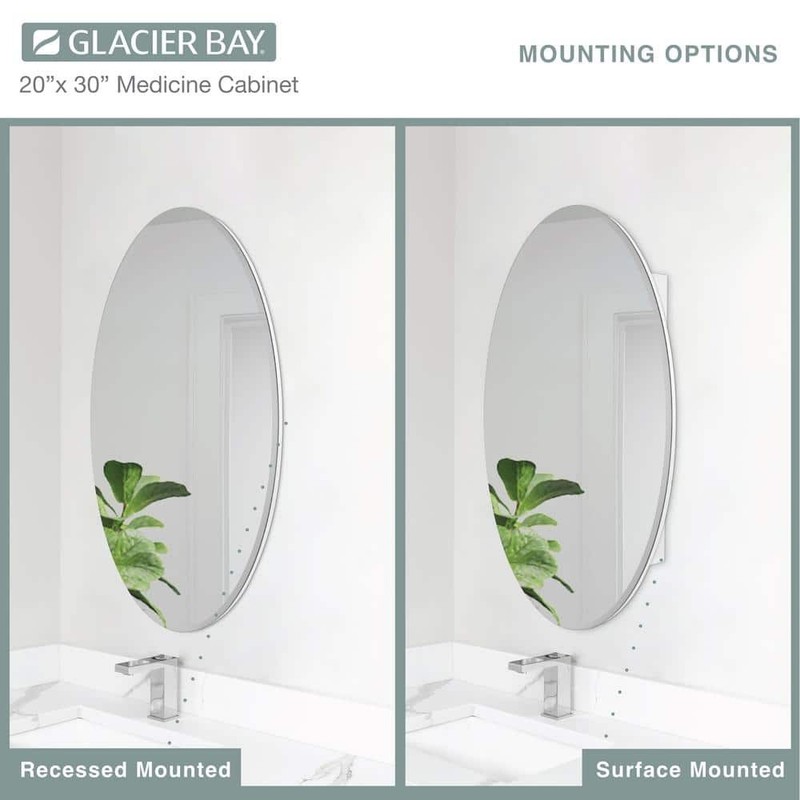 Glacier Bay 20x30 Frameless Bathroom Cabinet Beveled Mirror White - Image 5