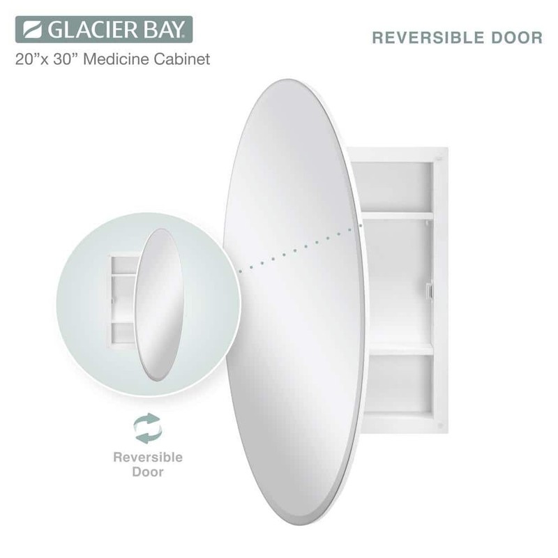 Glacier Bay 20x30 Frameless Bathroom Cabinet Beveled Mirror White - Image 6