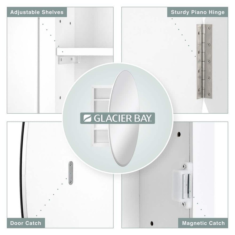 Glacier Bay 20x30 Frameless Bathroom Cabinet Beveled Mirror White - Image 9