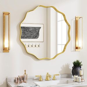 GLSLAND 24" Round Gold Metal Deep-Framed Bathroom Vanity Mirror