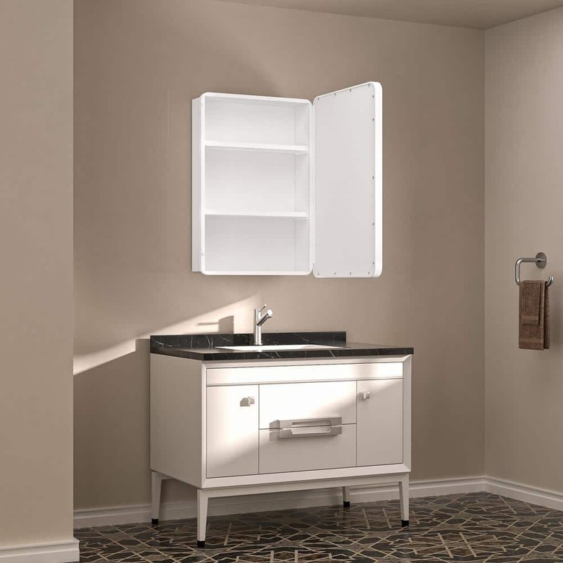 KeonJinn 20" W x 32" H White Stainless Steel Framed Medicine Cabinet with Mirror - Image 3