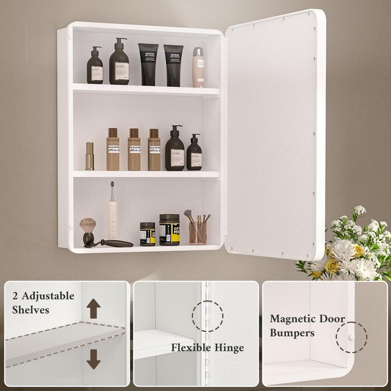 KeonJinn 20" W x 32" H White Stainless Steel Framed Medicine Cabinet with Mirror - Image 5