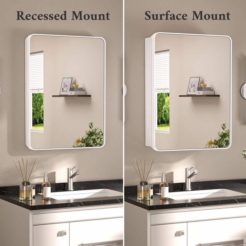 KeonJinn 20" W x 32" H White Stainless Steel Framed Medicine Cabinet with Mirror - Image 6
