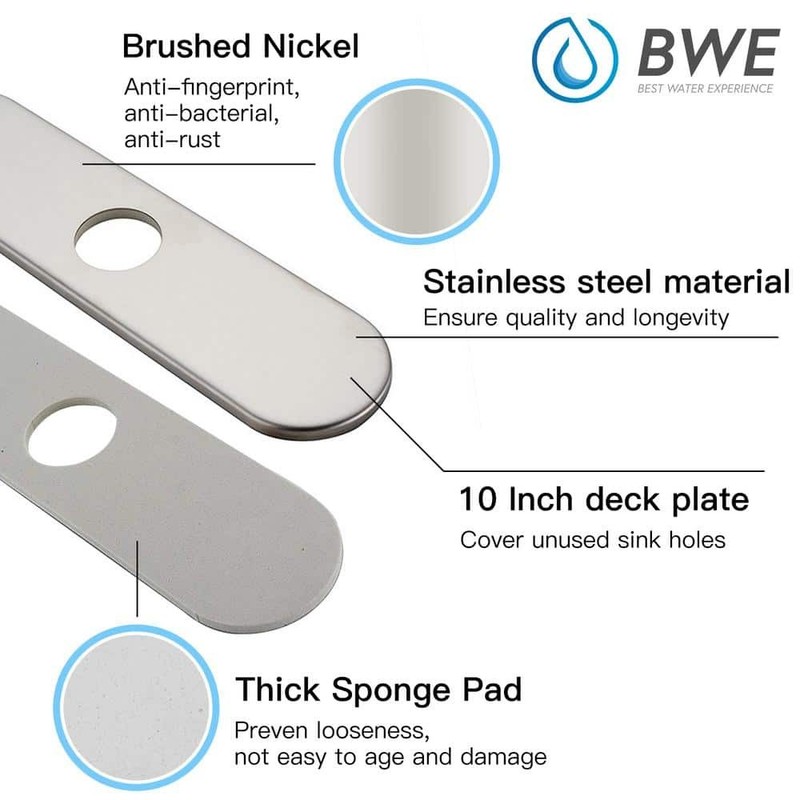 BWE Brass Kitchen Sink Faucet Hole Cover Deck Plate Escutcheon Brushed Nickel - Image 2