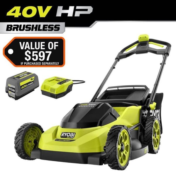RYOBI 40V HP Brushless 20" Battery Walk Behind Push Lawn Mower w/6.0 Ah Battery