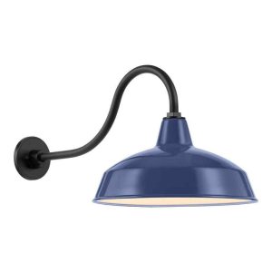 Hampton Bay Easton 14 in. 1-Light Navy Blue Barn Outdoor Wall Light Lantern