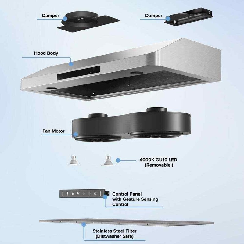 VIKIO 30 in. 900CFM Ducted Under Cabinet Range Hood in Stainless Steel w/3-Way - Image 10
