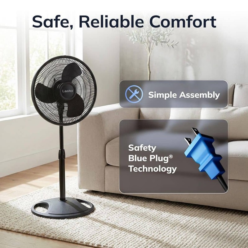 Lasko 16" 3-Speed Oscillating Pedestal Fan Black Adjustable Height Tilt Head - Image 5