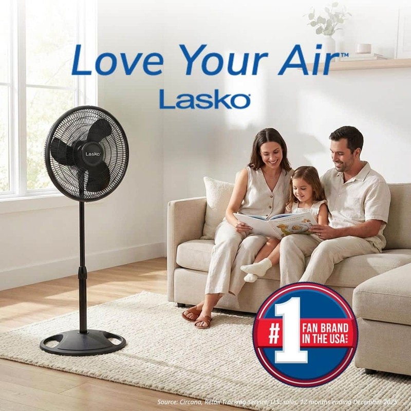 Lasko 16" 3-Speed Oscillating Pedestal Fan Black Adjustable Height Tilt Head - Image 7