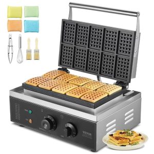 VEVOR Commercial Waffle Maker 1550W 10-Waffle Non-Stick Stainless Steel Silver