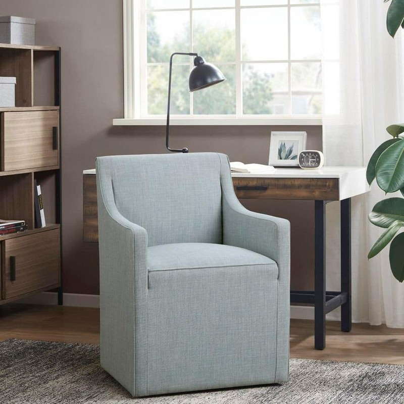 Madison Park Elaine Blue Dining Armchair with Casters - Image 2