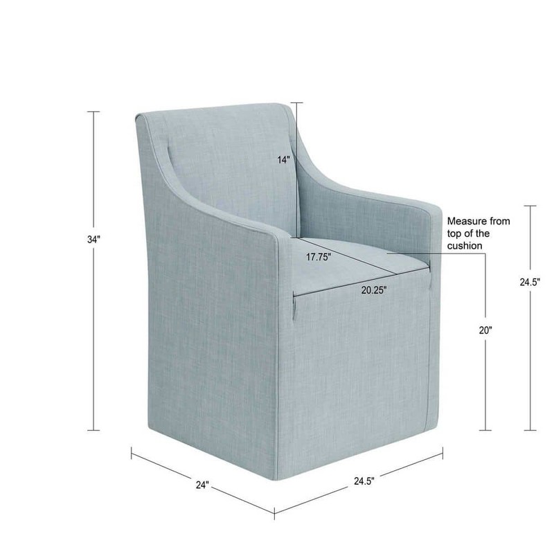 Madison Park Elaine Blue Dining Armchair with Casters - Image 3