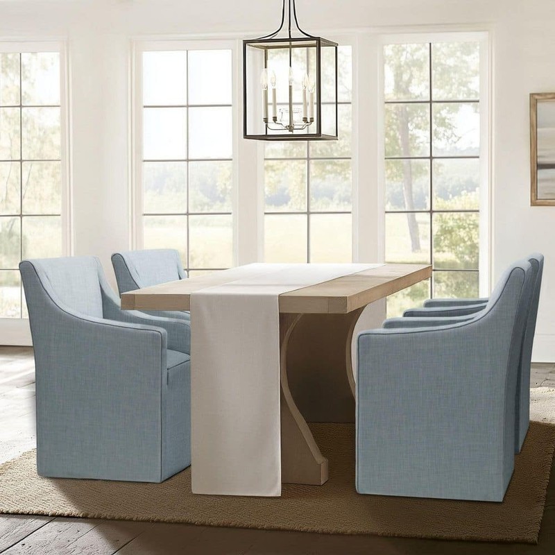 Madison Park Elaine Blue Dining Armchair with Casters - Image 4