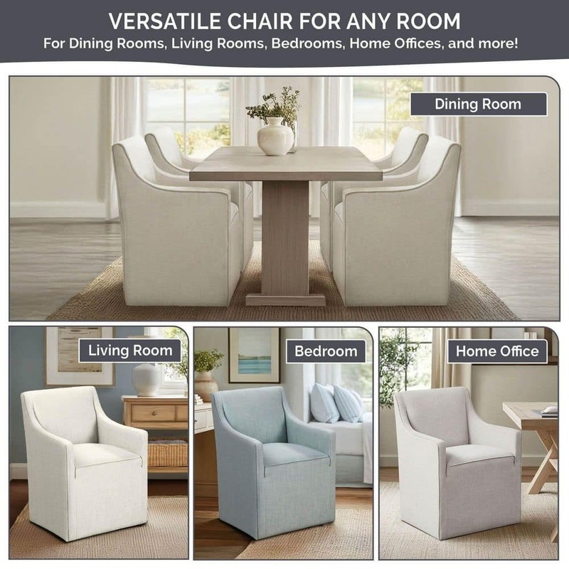 Madison Park Elaine Blue Dining Armchair with Casters - Image 7