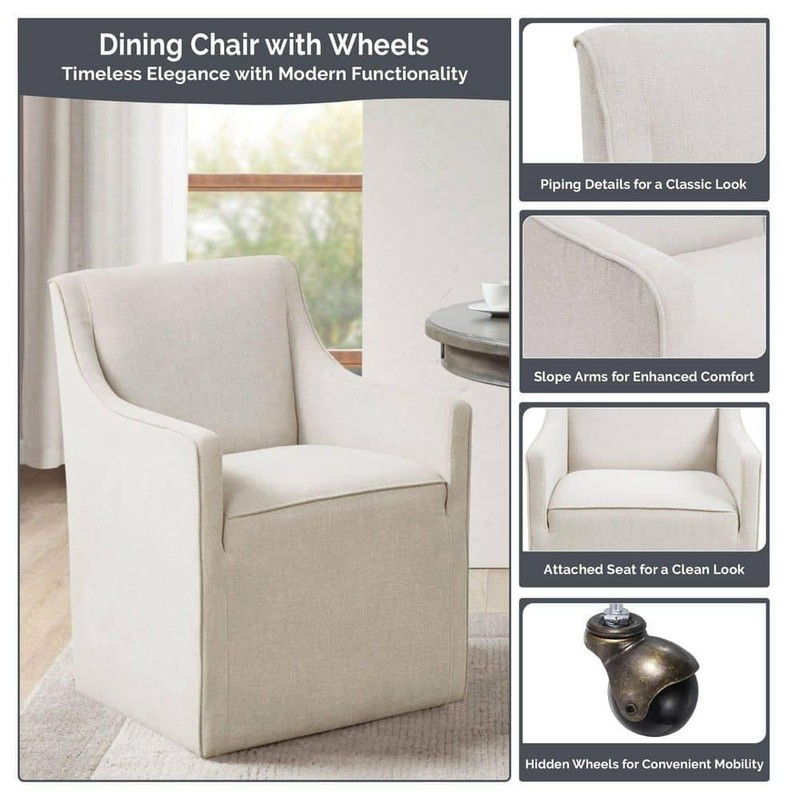 Madison Park Elaine Blue Dining Armchair with Casters - Image 8