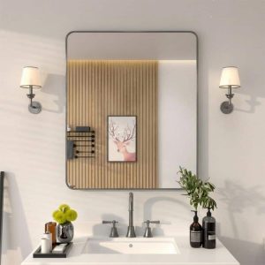 niveal 30" W x 36" H Rectangular Framed Bathroom Vanity Mirror Gun Grey