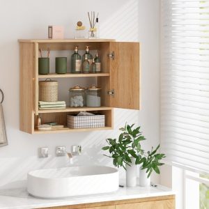 FORCLOVER 24.5" W x 11" D Bathroom Storage Cabinet Natural Rattan Doors