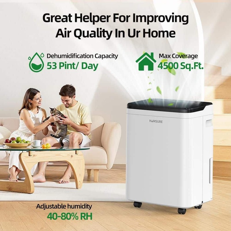 Edendirect 50 pt. Dehumidifier 4,500 sq.ft. White, Variable Speed, Ionizer - Image 3