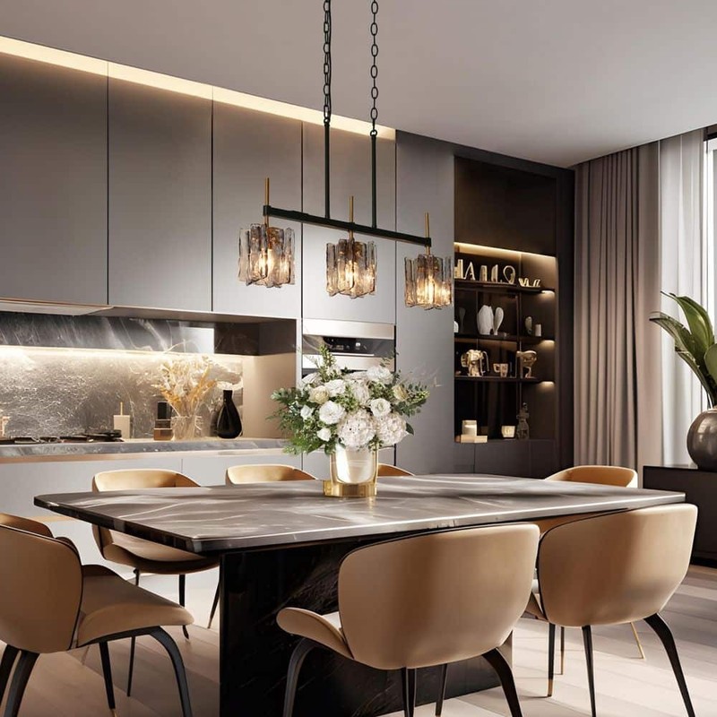 LNC Echonalyri 3-Light Matte Black Brass Chandelier Geometric Glass Shades - Image 2