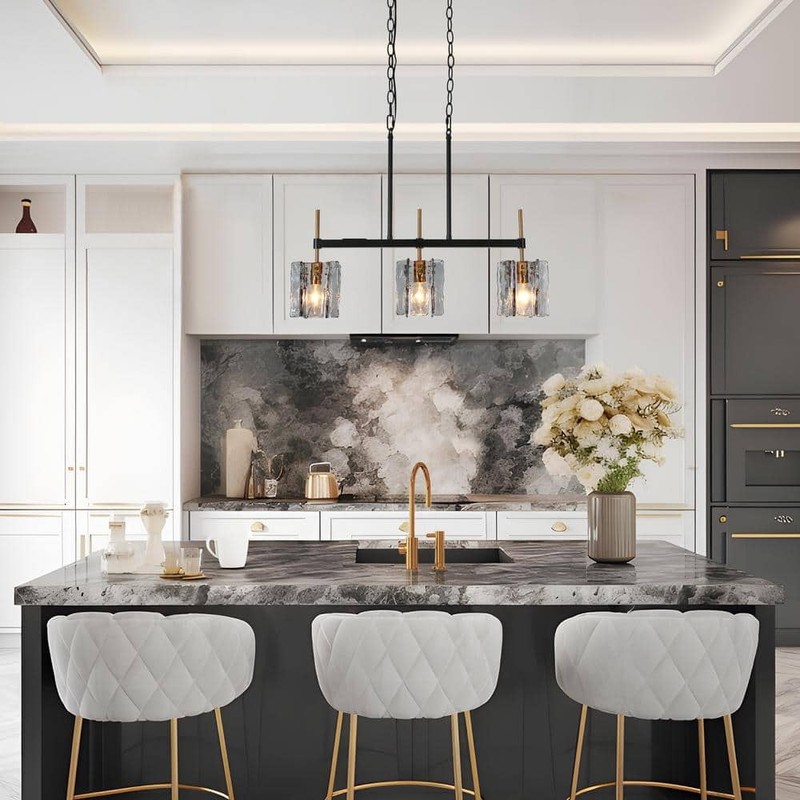LNC Echonalyri 3-Light Matte Black Brass Chandelier Geometric Glass Shades - Image 4