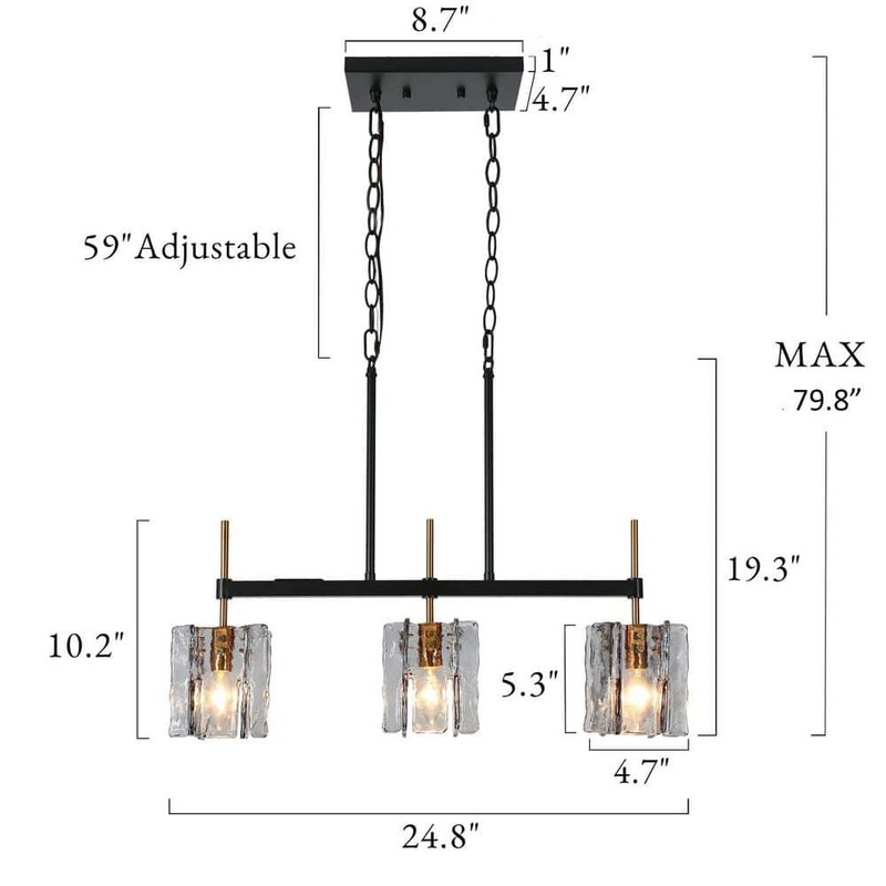 LNC Echonalyri 3-Light Matte Black Brass Chandelier Geometric Glass Shades - Image 5